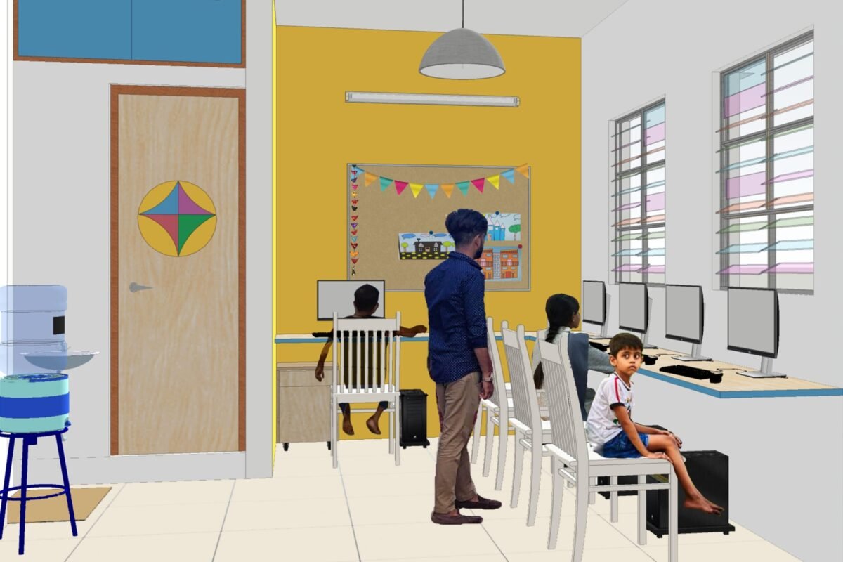 Rendering of the proposed library space in Natwar Parekh