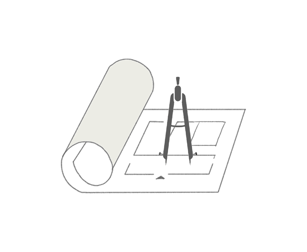 Graphic of a drawing compass on a blueprint