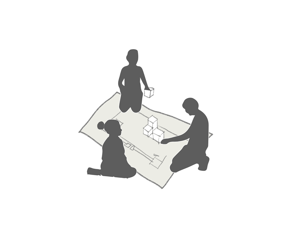 Drawing of community members sitting around redevelopment plans